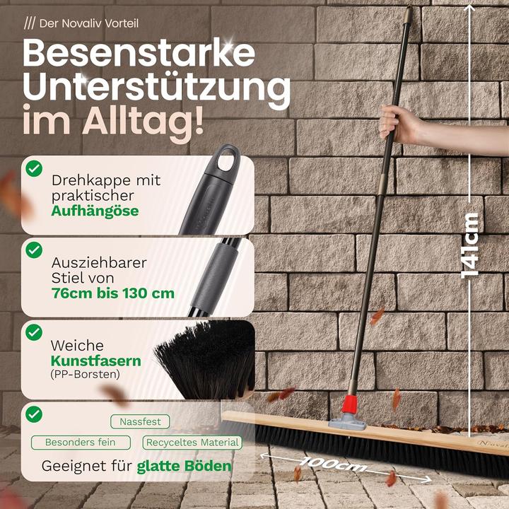 Produktbild Novaliv Grosser Besen Saalbesen 100 cm mit Teleskopstiel Borsten Kunstborsten Besen fein mit Stiel We (1 Stk.)