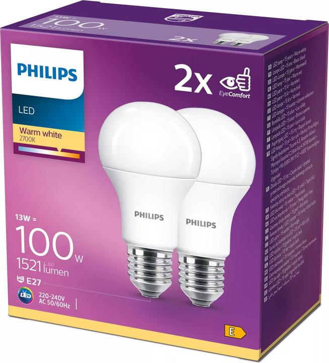 Actual product image Philips Lamp A60 (E27, 13 W, 1521 lm, 2 x, E)