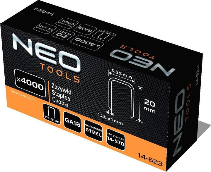 Produktbild Neo Verzinkte Heftklammern für pneumatischen Tacker (14-570), GA18, Typ 90 (4K), Länge 20 mm, 4000 s (1 x)