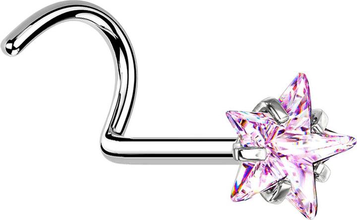 Produktbild Star Piercing Nasenstecker gebogen silber Kristallstern pink gefasst (ohne Messing, Chirurgenstahl 316L)