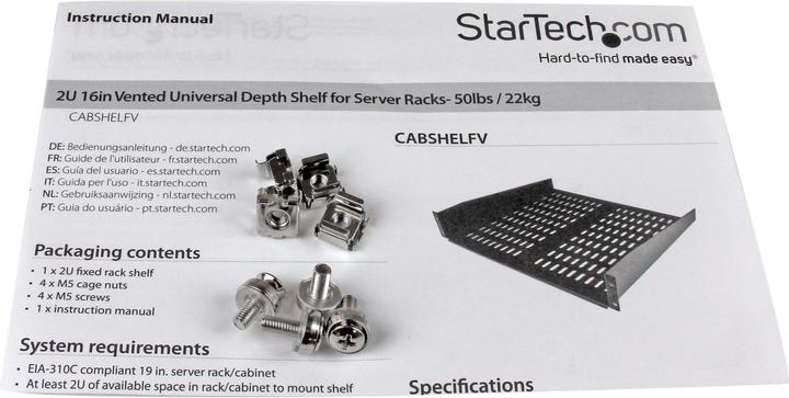Actual product image StarTech 2U 16 RACK MOUNT SHELF