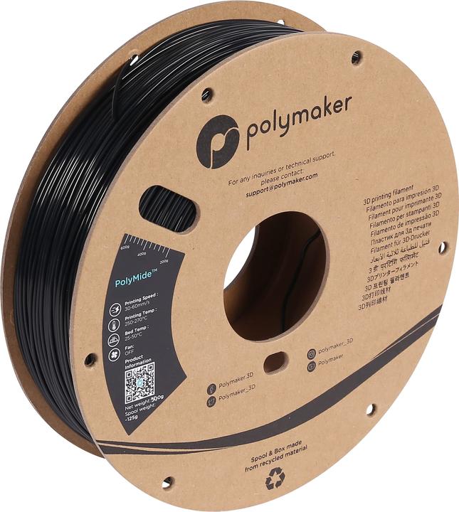 Actual product image Polymaker PolyMide PA12-CF Black 2.85mm 500g (Nylon, Carbon, 2.85 mm, 500 g, Black)