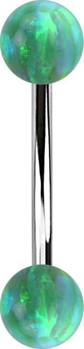 Star Piercing Micro Banane silber mit zwei Kugeln Opal grün (ohne Messing, Chirurgenstahl 316L)