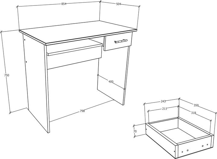 Produktbild VCM Holz Schreibtisch Computertisch Tastaturauszug Schublade Bürotisch Arusa L (85 x 50 x 73 cm)