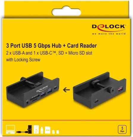 Productafbeelding Delock Externe USB 5 Gbps 3-poorts hub 2 x USB Type-A, 1 x USB (USB-A, 5 Havens)