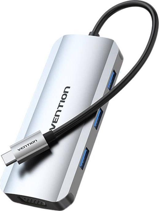 Actual product image Vention USB-C Docking Station to HDMI, VGA, 3x USB 3.0, PD 0.15m TOIHB (grey) (USB-C, 4 Ports)