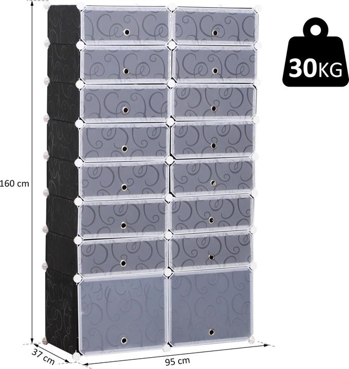 Produktbild Swisshandel24 Schuhschrank DIY Schuhregal Garderobe Regalsystem Steckregal Garderobenschrank 16 Fächer aus PP Schw
