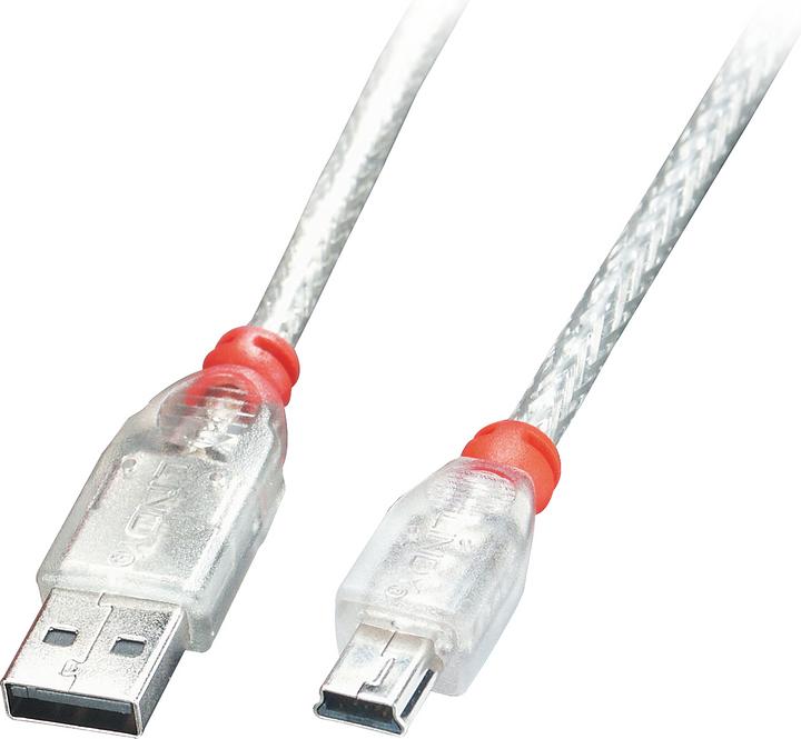 Produktbild Lindy USB 2.0 Kabel A/Mini-B, transparent, 1m USB High Speed (1 m, USB 2.0, 2.50 W)