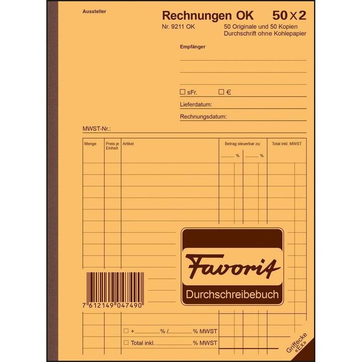 Image du produit Favorit Carnet de factures autocopiantes avec papier autocopiant (100 x)