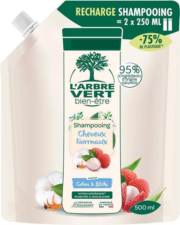 L'arbre vert Nachfüllbeutel ökologisches Shampoo für normales Haar (500 ml, Flüssiges Shampoo)