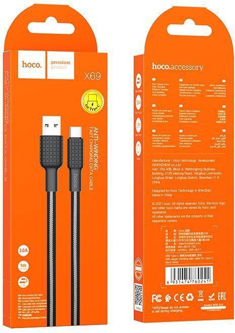Immagine prodotto Partner Telecom Hoco - Data Cable Jaeger (X69) - USB-A to USB Type-C, 3A, 1m - Black / White (1 m, USB 3.0, 18 W)