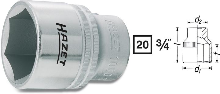 Actual product image HAZET Socket ∙ hexagon 1000-42 ∙ Square, hollow 20 mm (3/4 inch) ∙ Outside hexagon profile ∙ 42 mm (42 mm)