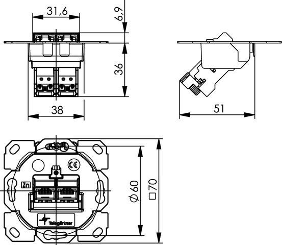 Produktbild Telegärtner Modulaufnahme AMJ-S 2-fach UP/0 flex designfähig