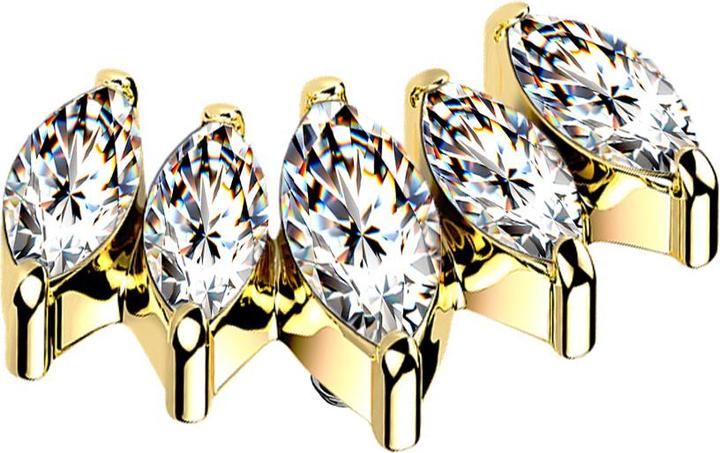 Actual product image Star Piercing Gold-plated dermal anchor fan with five silver crystals (Titanium G23, without brass)