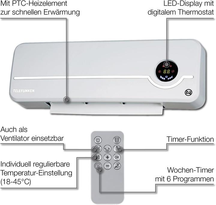 Actual product image Mauk TKWH 2000 Wandheizlüfter mit Oszillationfunktion (2000 W)