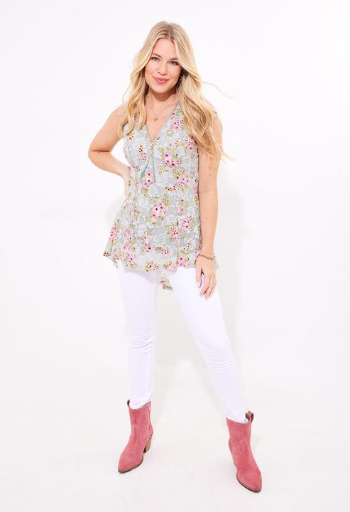 Actual product image Joe Browns Lace Zip Neck Floral Sleeveless Top (40)