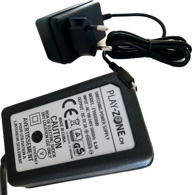 Actual product image Play-Zone Power supply AC/DC adapter 5V DC 3000mA microUSB