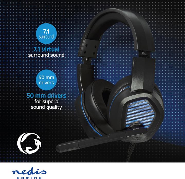Actual product image Nedis Gaming Headset | Over Ear | Surround | USB Type-A | Foldable Microphone | 2.10 m | LED (Cable)