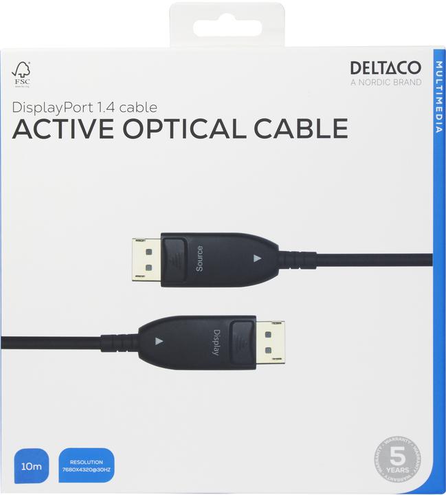 Actual product image Deltaco Displayport 1.4 cable, AOC, 8K@30Hz, 10m, black (10 m, DisplayPort)
