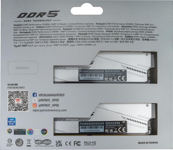 Actual product image Patriot Viper Xtreme 5 Mpower RGB (2 x 16GB, 6000 MHz, DDR5 RAM, DIMM)