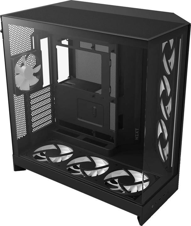 Produktbild NZXT H9 Flow RGB+ (2025) All Black Midi Tower ATX Gaming Gehäuse schwarz mit Glasfenster