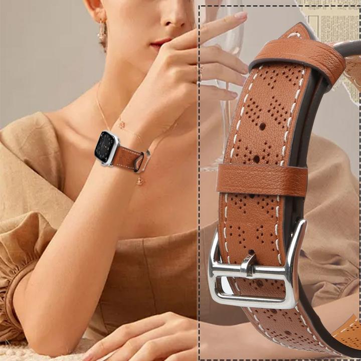 Produktbild Hurtel Armband Leder Lederarmband Apple Watch SE, 9, 8, 7, 6, 5, 4, 3, 2, 1 (41, 40, 38 mm) Bandarmband bra (Naturleder)