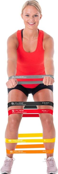 Actual product image Pure resistance band set of 5 Black, Grey, Orange, Red, Yellow, Foam, Rubber (0.30 m, Strong, Extra strength, Medium, Extra Light, Easy)