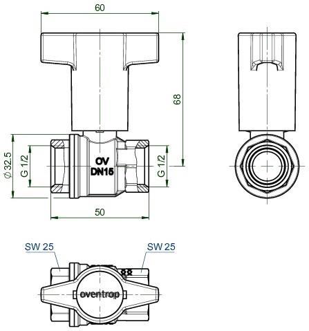 Produktbild Oventrop OV Knebelgriff-Kugelhahn Optibal PN 16, Messing DN 15, 1/2Zoll IG