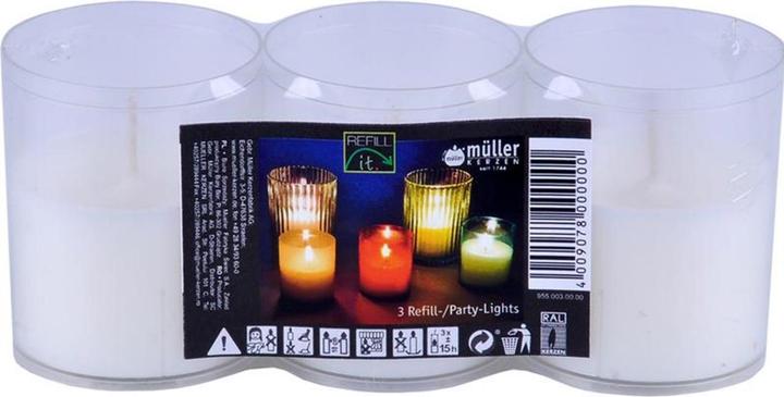 Actual product image müller Kerzen Refill-it Party Light 6.5 x 3 cm, White, 3 pieces (3 pcs.)