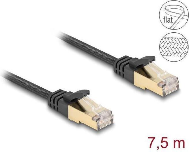 Produktbild Delock RJ45 Flachband Netzwerkkabel mit Geflechtmantel Cat.6 (S/FTP, CAT6a, 7.50 m)
