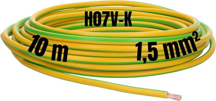 Produktbild Kalitec 10 Meter H07V-K 1,5 mm² grün-gelb Verdrahtungsleitung I Aderleitung flexibel I PVC Einzelade (10 m)