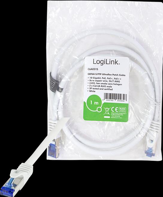 Image du produit LogiLink Câble patch Ultraflex, Cat.6A, S/FTP, 1,0 m, blancá (S/FTP, CAT6a, 1 m)