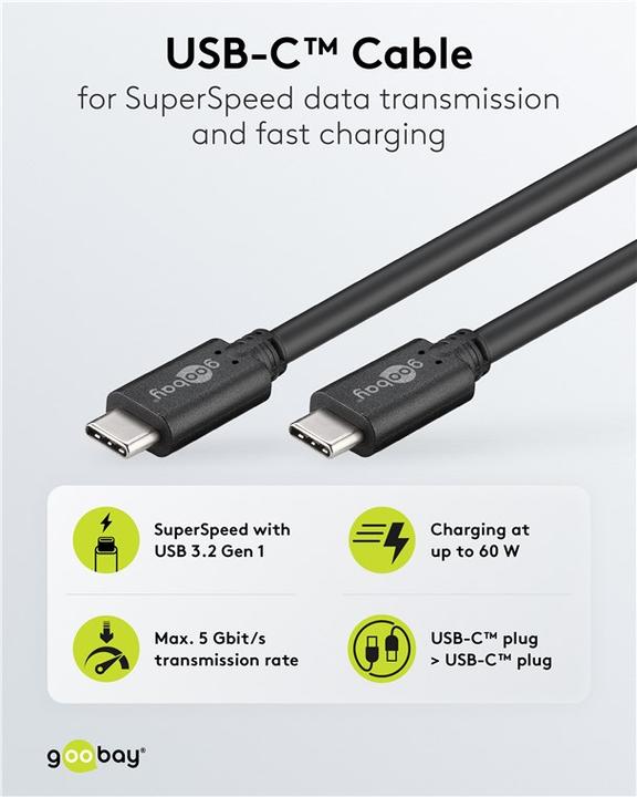 Produktbild S-Conn Goobay USB C 3.2 Kabel (1 m, USB 3.1, 60 W)