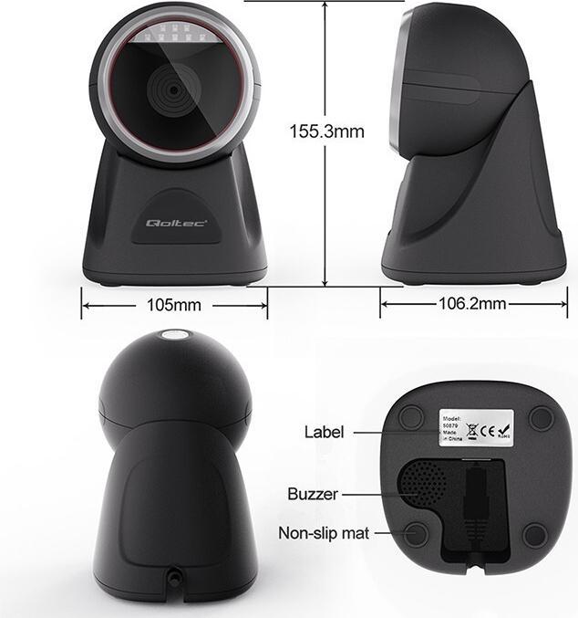 Actual product image Qoltec Desktop precision reader 1D barcode and QR scanner | 2D