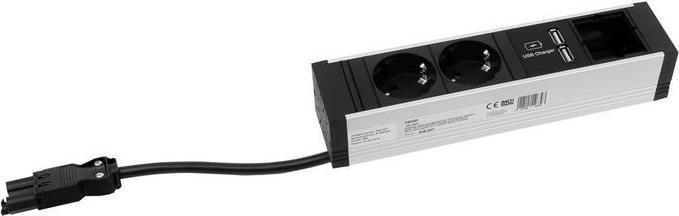 Produktbild Bachmann VENID 2x Schutzkontakt 1x ABD 1x USB-Charger schwarz (2 x, CEE 7/3, USB, 0.20 m)
