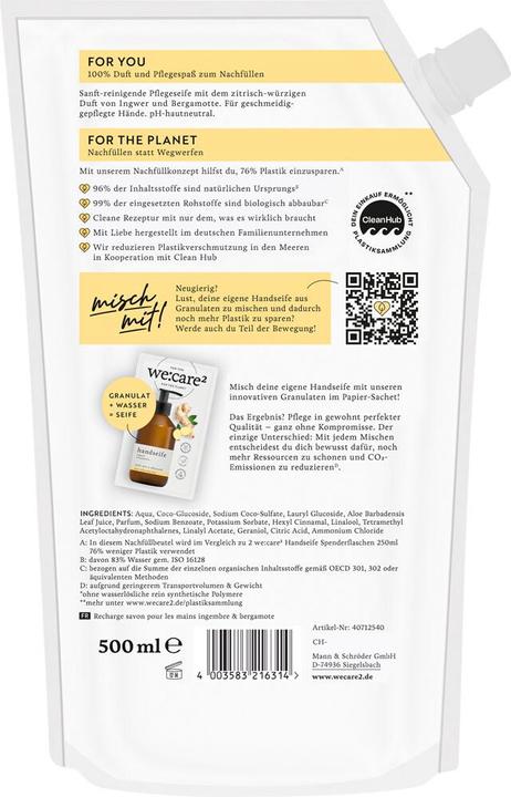 Nutritional values and ingredients we:care2 Handseife (Liquid soap, refill, 500 ml)