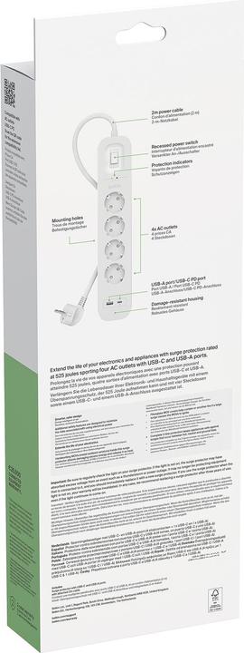 Produktbild Belkin Surgemaster Überspannungsschutz (4 x, USB-A, CEE 7/3, USB-C, 2 m)