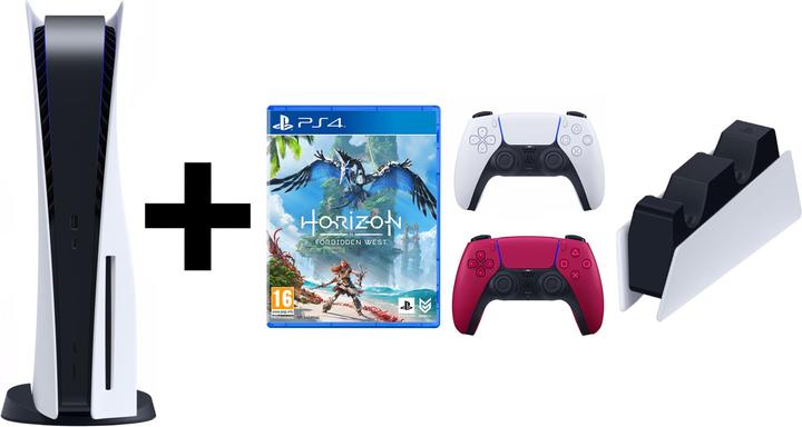 Produktbild Sony Playstation 5 Bundle (+ DualSense Ladestation, Cosmic Red Controller, Horizon Forbidden West)