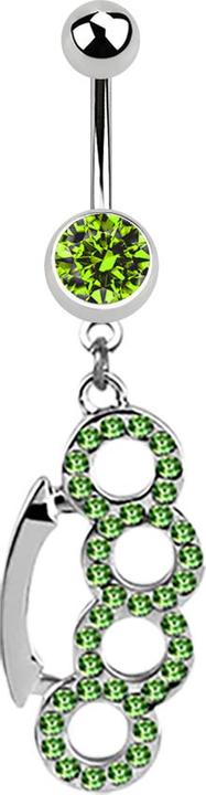 Star Piercing Banane silber mit Anhänger Schlagring hellgrün (Chirurgenstahl 316L, ohne Messing)