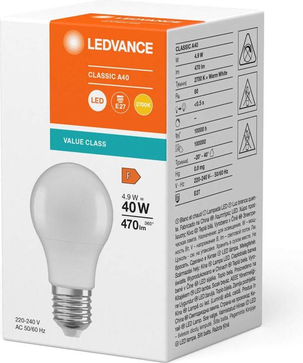 Immagine prodotto Ledvance Lampada a LED (E27, 4.90 W, 470 lm, 1 x, F)