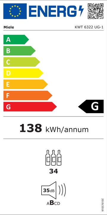 Label énergétique Miele KWT 6322 UG-1 sw Armoire à vin UBG 82-87cm 34bouteilles intégrées