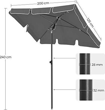 Produktbild Songmics Sonnenschirm für Balkon 200 x 125 cm grau (1.25 m)