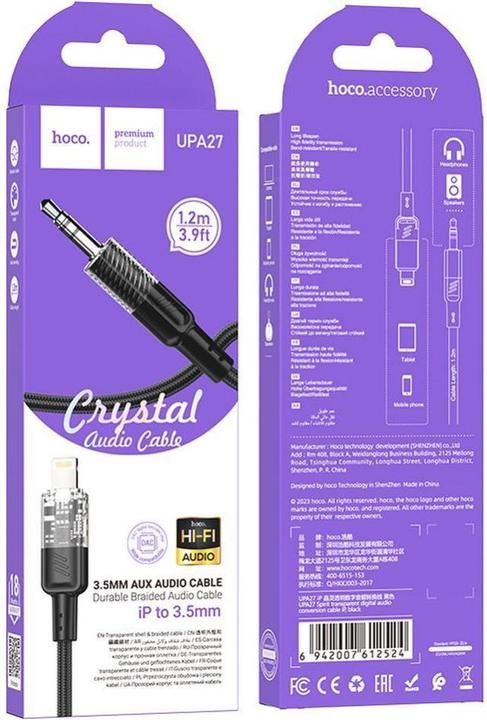 Actual product image Hoco UPA27 Digital Audio / AUX Umwandlungskabel auf Lightning, schwarz (1.20 m, Lightning)
