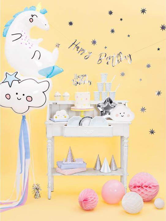 Produktbild Partydeco Silberne Dekoration für "Happy Birthday"-Torte