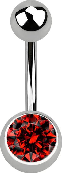 Star Piercing Banane silber mit Kugel und Kugel Kristall rot (Titan G23, ohne Messing)