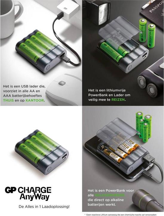 Actual product image GP Batteries CHARGE AnyWay 3in1 Charger & Powerbank (2600 mAh, 12.50 Wh)