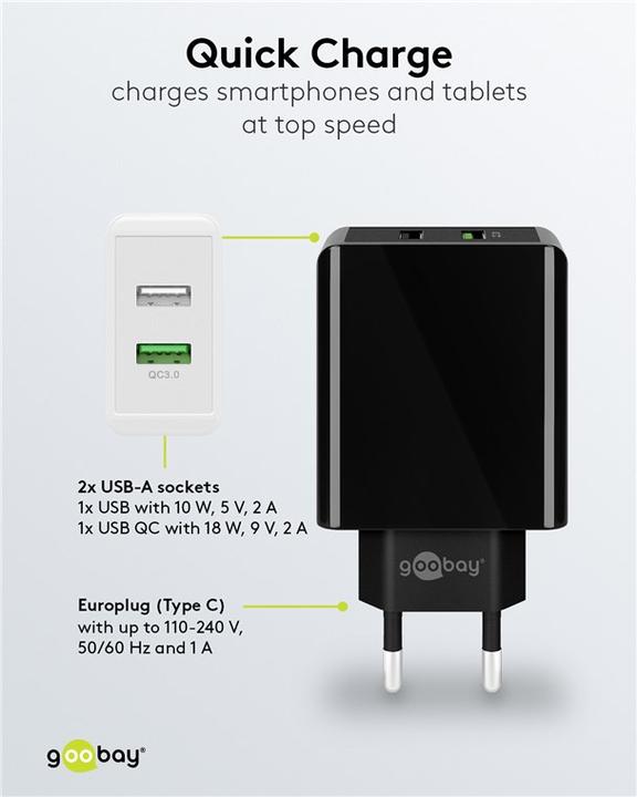Produktbild Goobay Dual USB-A Schnellladegerät (18 W)