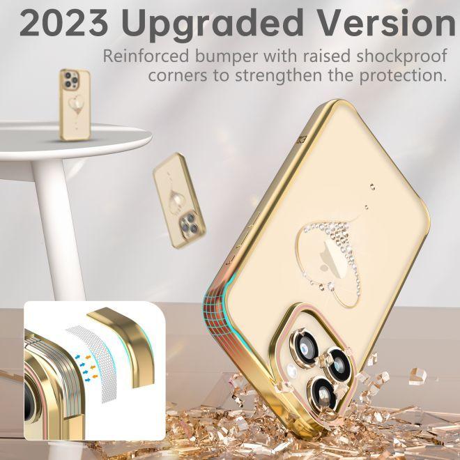 Actual product image Kingxbar Wish Series silicone case with crystals for iPhone 15 Pro - gold (Apple iPhone 15 Pro)