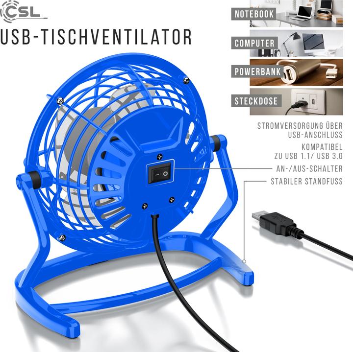 Produktbild CSL Mini USB Ventilator, Tischventilator neigbar, An/Aus-Schalter, optimal für den Schreibtisch, blau