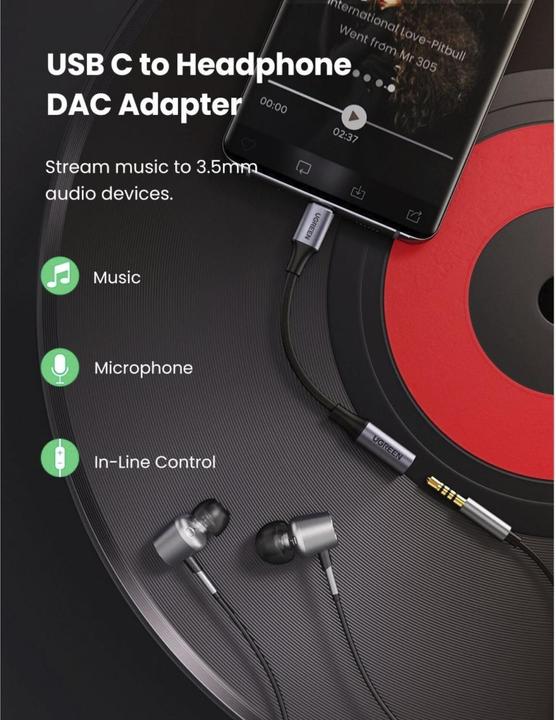Produktbild Ugreen USB-C zu 3.5mm Buchse Adapter mit DAC Chip (USB Typ C, 3.5mm Klinke)